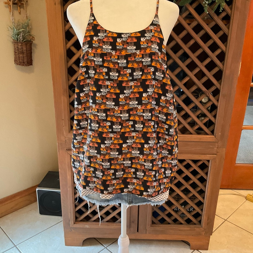 Porridge Anthropologie Retro Artsy Suitcase Print Swing Tank Top Large